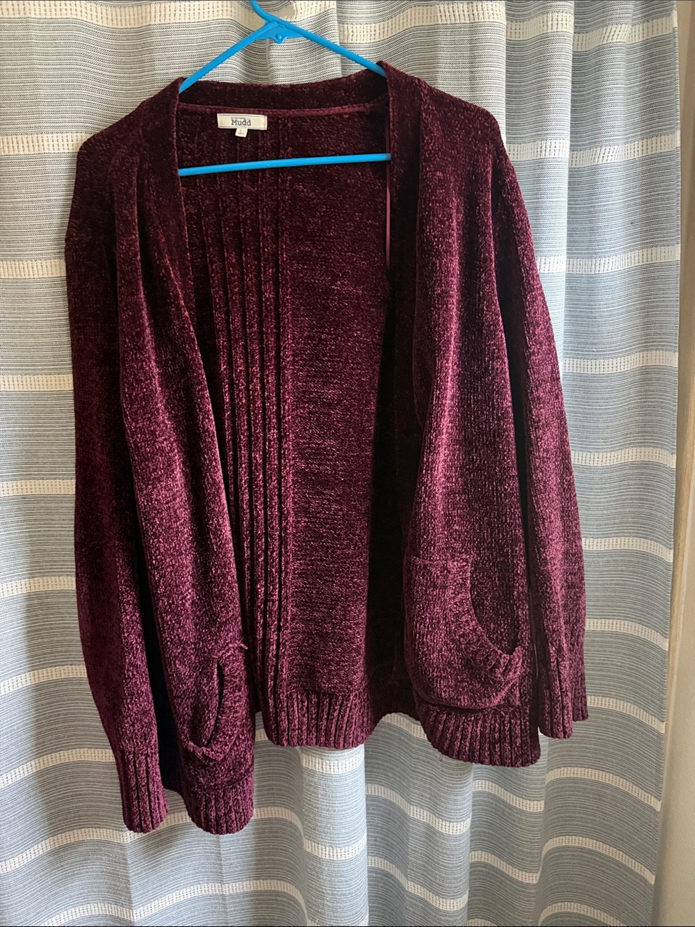 Chenille Open-Front Cardigan Sweater - Burgundy